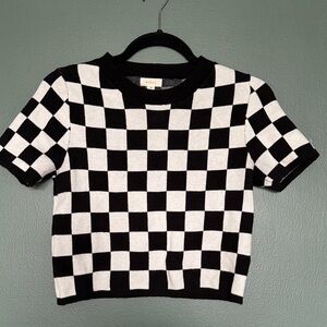 Debut Black & White Checkerboard Short Sleeve crop sweater